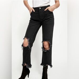 Free people Black Distressed High-Waist Women's Jeans
